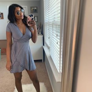 Faux Wrap Blue Striped Dress XS